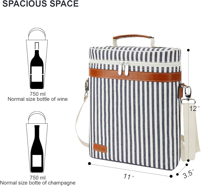 ZORMY 3 Bottle Insulated Wine Tote Cooler Bag, Portable Wine Carrier with Corkscrew Opener and Shoulder Strap for Beach Travel Picnic, Unique Wine Carrier for Wine Lover Gifts