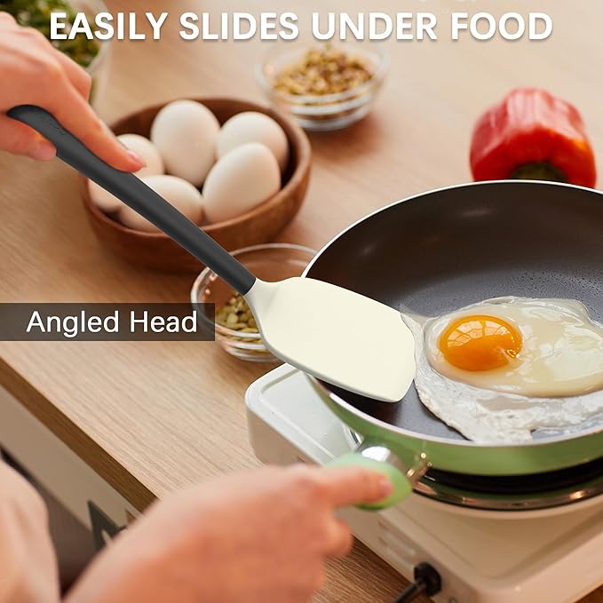 Coukre 3 Pack Silicone Spatula Set, High Heat Resistant, BPA-Free, Fish Spatula, Solid & Slotted Turner for Non-Stick Pans, Flipping Eggs, Pancakes, Fish, Burgers (3, BeigeBlack)