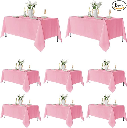 Fitable 8 Pack Rectangle Tablecloths: Stain Resistant Wrinkle Free Fabric Table Clothes, Washable Reusable Polyester Table Covers for Wedding Party Birthday Banquet Reception(Pink, 60x102 Inch)