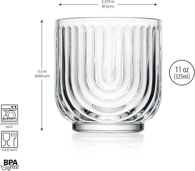 Glaver's Whiskey Glasses 11oz. Set of 4 Old Fashioned Bourbon Glasses. Ribbed Cocktail Arch Design Art Deco Bar Glassware for Whisky, Cocktails, Juice and Chilled Beverages.