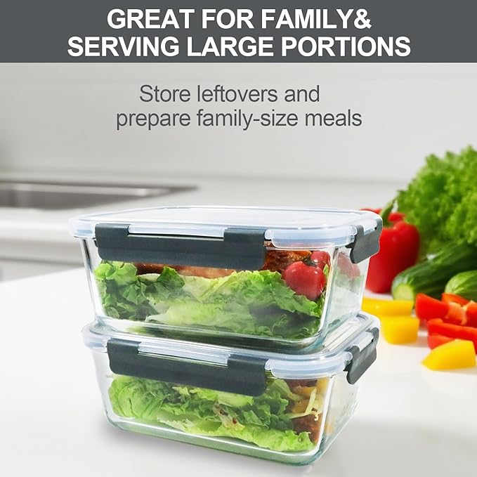 M MCIRCO 74.7oz(9.2 cup), 40.9oz(5 cup)& 19.3oz(2.4 cup) Extra Large Glass Food Storage Containers Set with Lids, 6 Pack Airtight Glass Storage Container for Microwave,Oven,Freezer Dishwasher