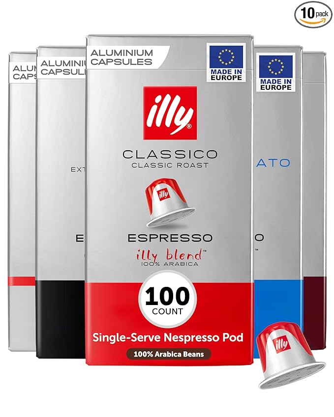 illy Aluminum Espresso Capsules - Compatible with Nespresso Machines - Classico, Forte, Intenso, Decaf, Classico Lungo Roasts - Variety - 10 Count (Pack of 10)