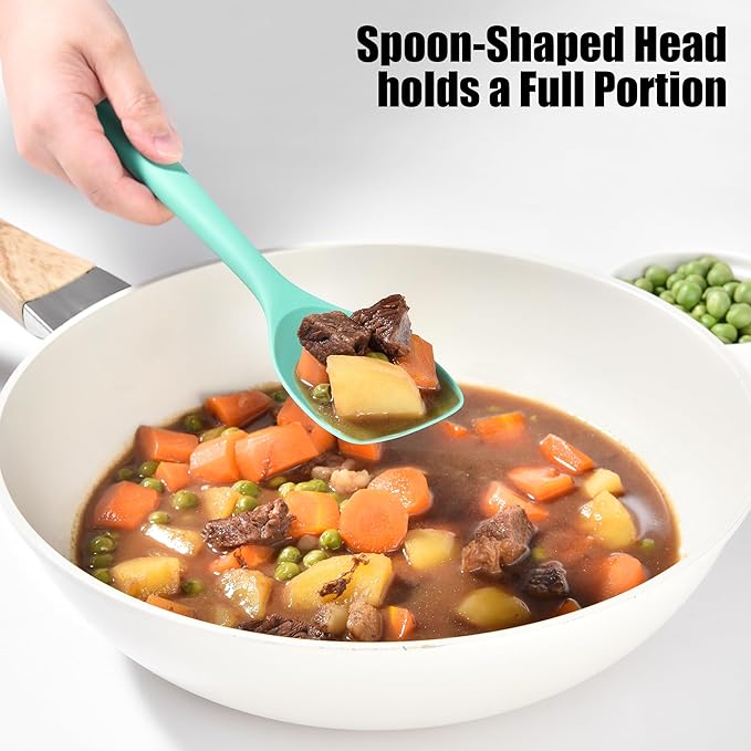 Doosu Silicone Spoon Spatula, 600ºF Heat-Resistant Food Grade Rubber Spoonula with Seamless Design, Non-Stick Flexible Scraper Kitchen Cooking Spoon Baking Tool for Mixing, Scraping (Aqua Sky)