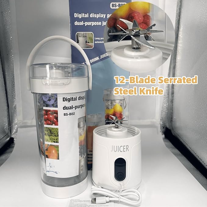 Personal Portable Cordless Blender for Shakes and Smoothies and Juice,21 Oz USB-C Rechargeable Mini Mixer with Extra Lid for Travel, Office, Gym