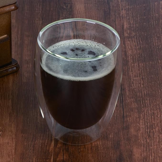 Glass Coffee Mugs Set of 2, Double Walled Clear Coffee Cups 12oz, Clear Latte Espresso Mugs for Milk Juice, Clear Glass Cappuccino Cup Glassware Gift for Christmas Birthday