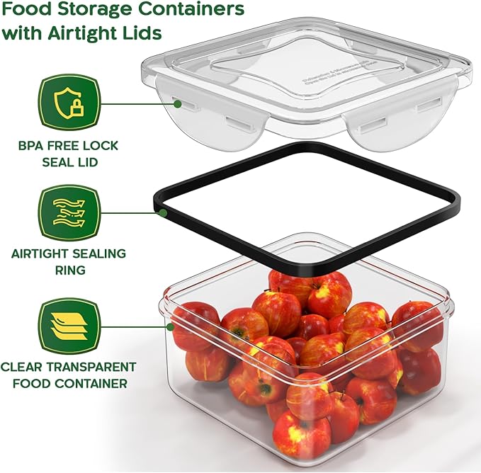 RockBerry 50 Pcs Large Food Storage Containers with Lids Airtight-85 OZ to Small Containers-Total 526 Oz BPA Free Plastic Stackable Containers For Pantry kitchen Organization, Microwave Safe