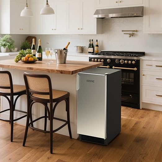 Under Counter Crescent Ice Maker Machine, 15'' W Drainless Built-in Ice Maker, 25 LBS/Day with 22 LBS Storage Bin, Perfect for Commercial Home Bar, No Drain