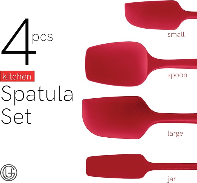 UpGood Silicone Spatula Set 600°F - High Heat Resistant Nonstick, Small and Large Kitchen Spatulas - Flexible BPA Free Professional Grade Cookware - Utensils for Cooking, Baking, Mixing(4 Pcs, Red)