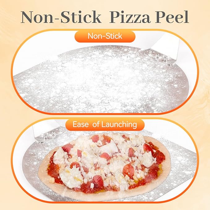 12 Inch Square Pizza Peel, Stainless Steel Pizza Spatula with Ergonomic Long Wood Handle for Pizza Oven Baking, Turing Peel for Pizza, Dough, Bread Pastry