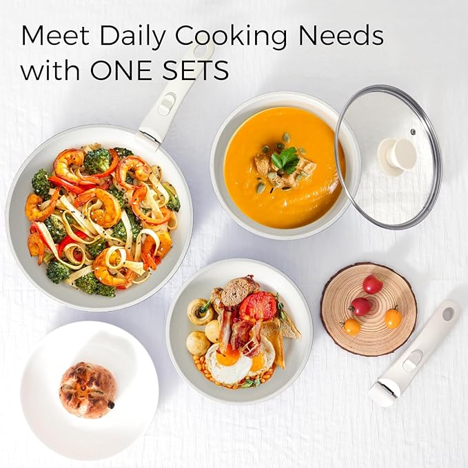 15Pcs Pots and Pans Set Non Stick, Cookware Sets with Detachable Handle, Nonstick RV Kitchen Cooking Tools Removable Handles, Oven Safe, Induction Fast, Stackable Induction Cookware, Purple