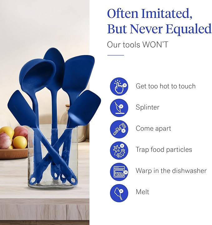 GIR: Get It Right 5-Piece Silicone Ultimate Kitchen Utensils Set - Ladle, Spatula, Flip, Spoon & Spoonula - Non-Toxic Cooking Utensils for Nonstick Cookware, Cooking and Baking - Navy