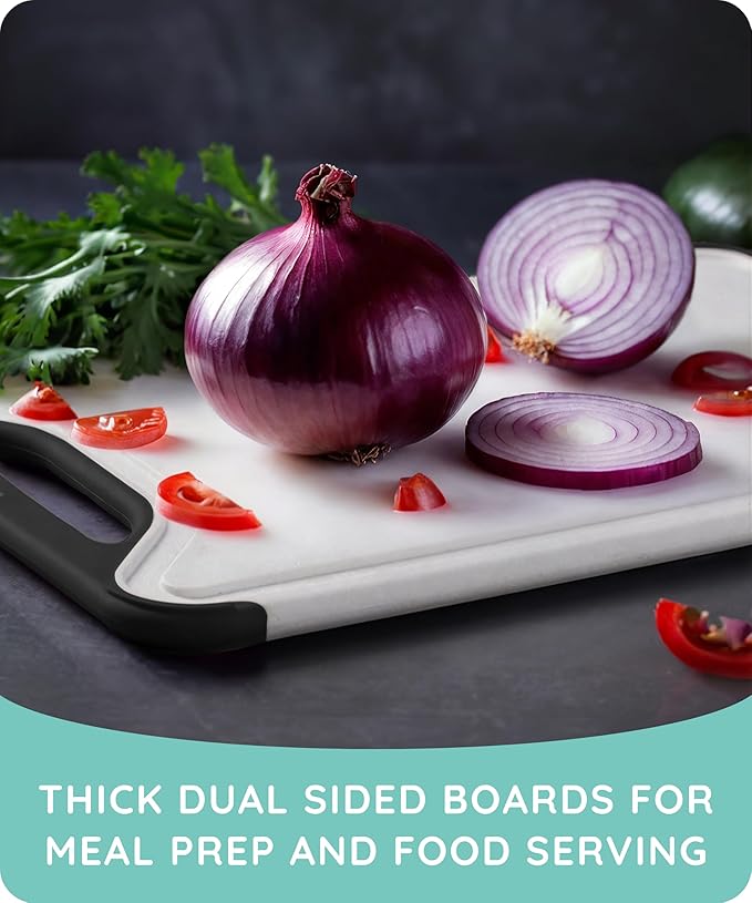 𝐏𝐫𝐞𝐦𝐢𝐮𝐦 𝐓𝐡𝐢𝐜𝐤 Cutting Boards for Kitchen, Plastic Cutting Board Set of 3, Dishwasher Safe Cutting Boards w/Juice Grooves for Meat, Veggies, Easy Grip Handle, Easy Grip Handle
