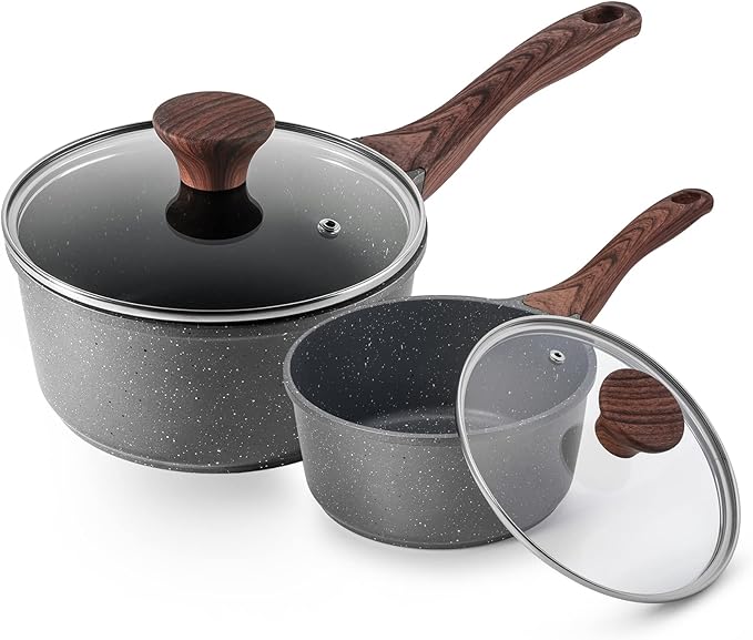 SENSARTE Nonstick Sauce Pan with Lid Saucepan Set, Swiss Granite Coating Sauce Pot Kitchen Cooking Pot Sets, Induction Comptable, Free of Intentionally Added PFOA, 1.5 + 2 QT