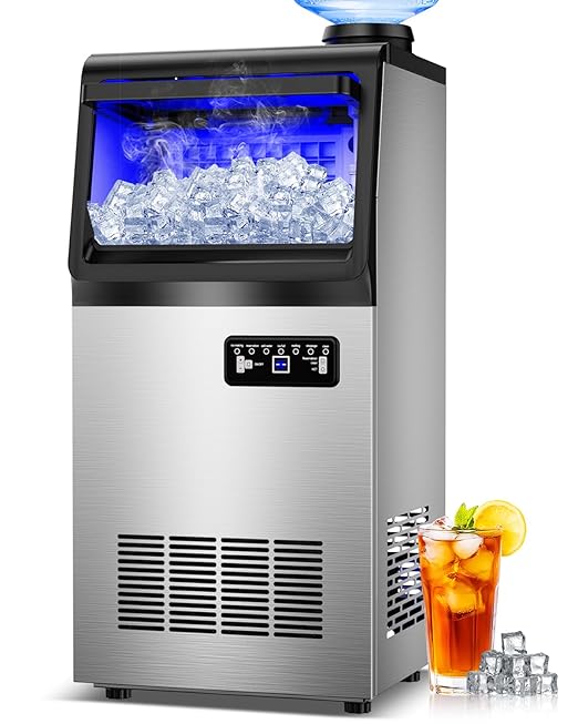 Ice Maker Machine Commercial, 110LBS/24H with 35LBS Storage Bin, 15" Wide Built-in Undercounter/Freestanding Ice Maker Machine for Home Bar Outdoor, 40PCS Ice Cubes Ice Machine, Self Cleaning