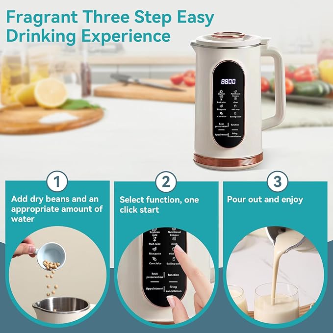 Soy Milk Maker, Nut Milk Blender Suitable For Making Plant-Based Milk, Oat Milk And Soy Milk, Featuring Self-cleaning, Heating, Oven Heating And Delayed Start Functions.