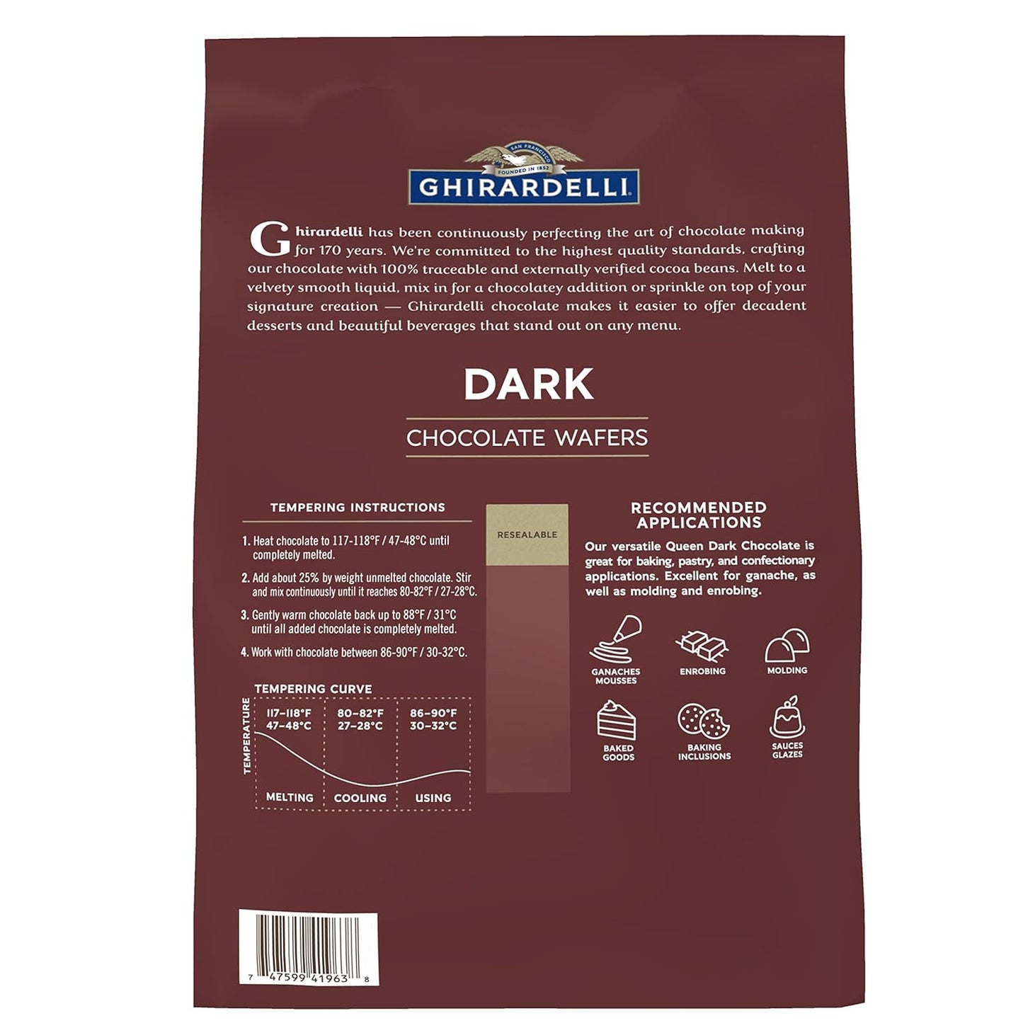 Ghirardelli Chocolate Company Dark Chocolate Wafers, 5lb. Bag (Pack of 1)