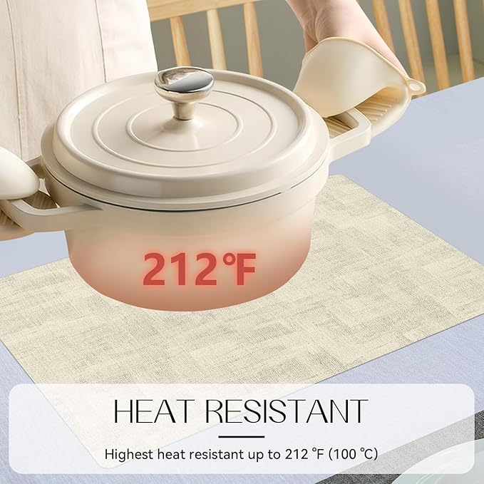 Romanstile Reversible Vinyl Placemats Set of 8, Faux Leather 100% Waterproof Oil-Proof Wipeable Place Mats, Heat Resistant Dual Sided Table Mats for Kitchen/Dining/Party (Black Beige, 12 x 17 Inch)