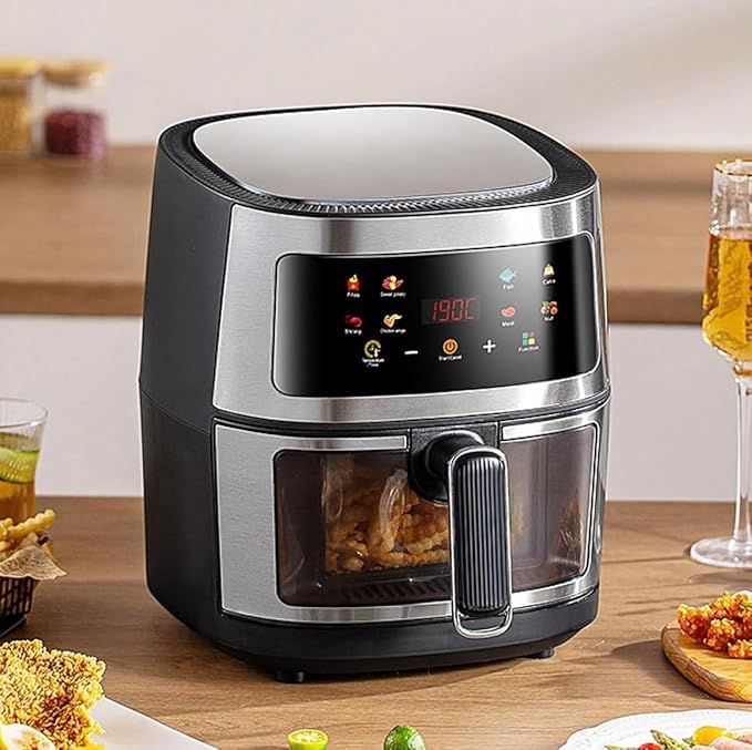 Evoyu Digital Air Fryer Oven, Touch Screen 8L Large Capacity Smart Kitchen Appliance, 360° Hot Air Circulation, Black, 27x32x30cm