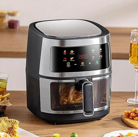 Evoyu Digital Air Fryer Oven, Touch Screen 8L Large Capacity Smart Kitchen Appliance, 360° Hot Air Circulation, Black, 27x32x30cm