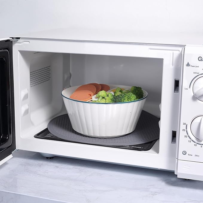 To encounter Silicone Microwave Mat - Round 12" x 12" - Set of 2 Heat Resistant Multifunctional Mat, Splatter Guard, Trivet, Hot Pad, Pot Holder