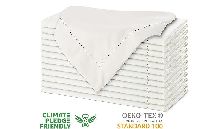 Urban Villa Cloth Napkins Ivory Hemstitch Dinner Napkins Set of 12 20X20 Inches 100% Cotton Absorbent Washable Durable Reusable Ideal for Farmhouse Party Thanksgiving Christmas Dinner Napkins