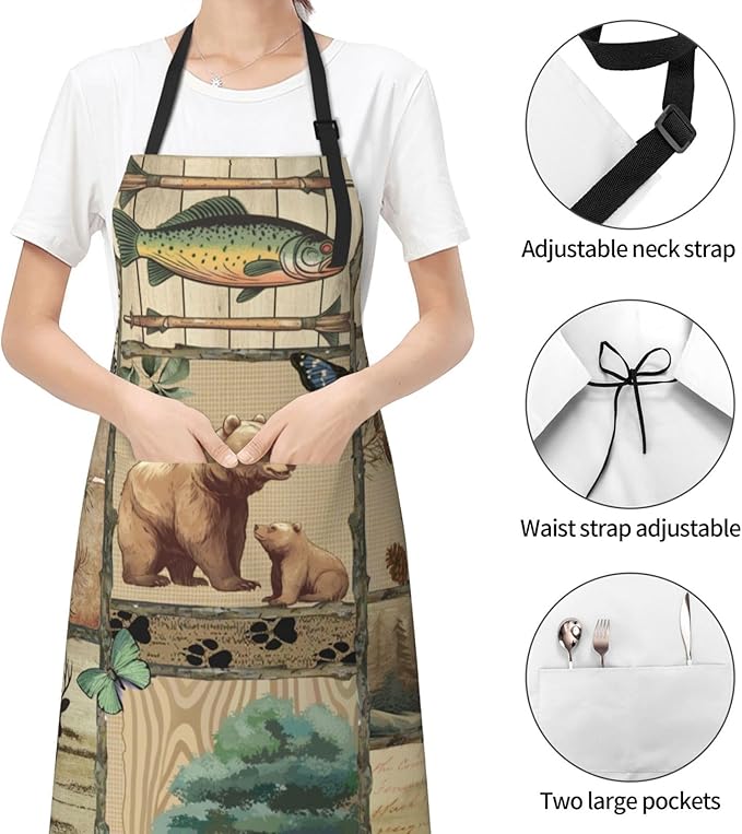 Funny Animal Apron with 2 Pockets Waterproof for Men Women Kitchen Garden Decor