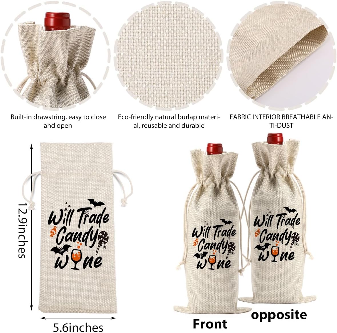 Funny Halloween Bat Decor Wine Bag Candy Decor Gifts Halloween Party Supplies Stuff Home Decorations Wine Accessories Gifts for Wine Lovers Women Men Friend