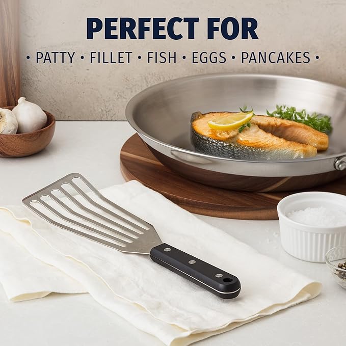 Zulay Kitchen Fish Spatula Stainless Steel - Spatulas for Non-Stick Cookware - Slotted Stainless Spatula - Easy to Clean Turner 12.4