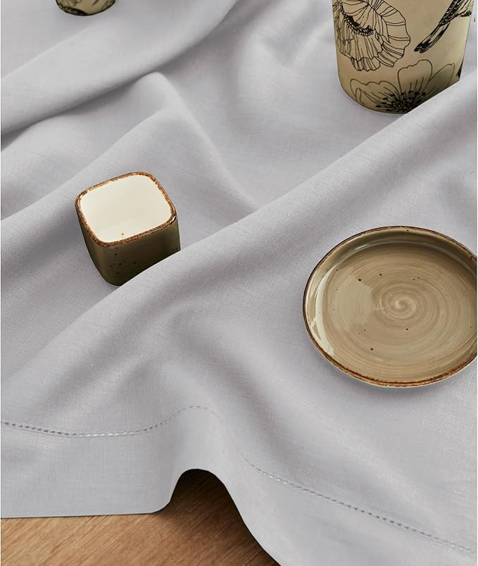 Solino Home Linen Cloth Placemats Set of 6-100% Pure Linen Hemstitch Soft Grey Placemats 14 x 19 Inch - Classic Hemstitch Table Place Mats for Fall, Autumn, Thanksgiving, Christmas, Winter