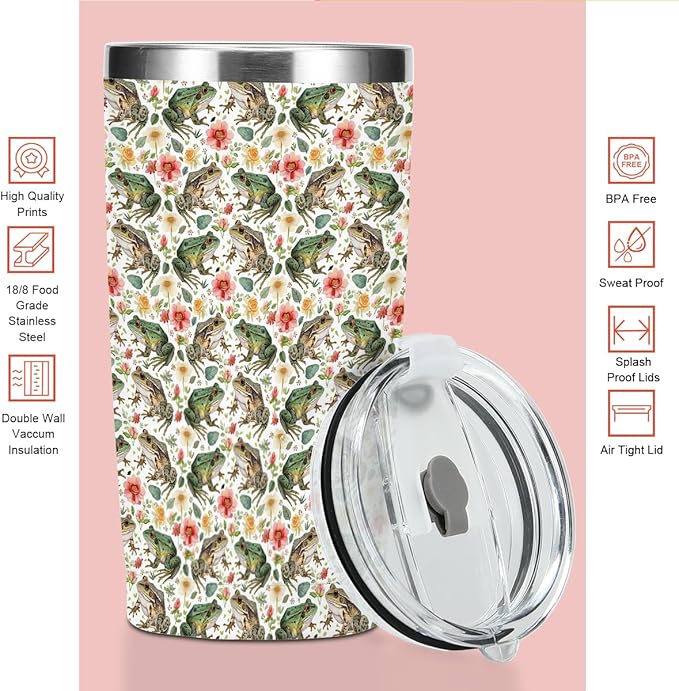 Cute Frog Tumbler, Frog Stuff Merch 20 oz Stainless Steel Coffee Mug，Travel Cup，Insulated Cup with Lid for Car, Funny Birthday Gifts for Women Boy Girls Animal Lovers Accessories Christmas