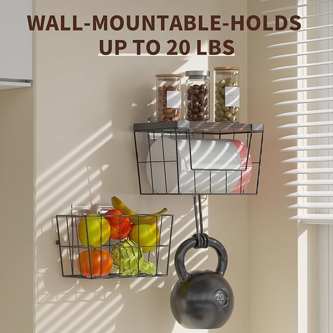 Trash Bag Holder Dispenser 2-Pack, Under Sink Organizer with Wood Lid & Wall Mount, Large Capacity for 13 Gallon Kitchen Trash Bags, Plastic Bag Storage for Laundry Room and Pantry Organization