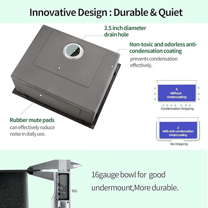 Drop In Kitchen Sink, 25 x 22 Inch Single Bowl Topmount Sink 16 Gauge T-304 Stainless Steel Gunmetal Black Kitchen Sinks