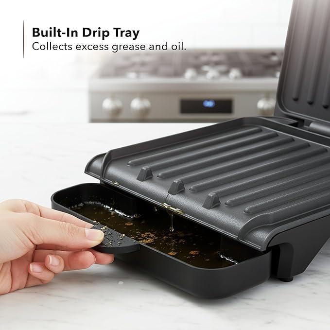 OVENTE 2-Serving Electric Indoor Grill & Panini Press with Easy Clean Non-Stick Plate Coating, Opens 180 Degrees, 8.15" x 7.4" Space Saving Design, 750W Contact Grill for Burgers & More, Black GP222B