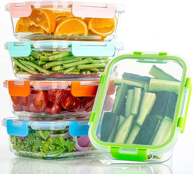 UMEIED 10 Pack Glass Food Storage Containers with Lids Leakproof, Airtight Glass Meal Prep Containers For Lunch, On The Go, Leftover, Dishwasher Safe