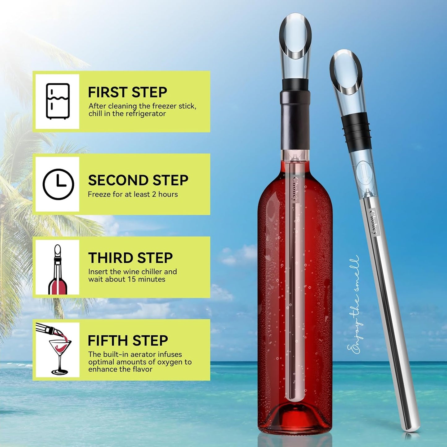 Wine Chiller - Wine Cooler Stick, 3 in 1 Stainless Steel Wine Bottle Chiller with Aerator and Pourer, The Best Holiday Gifts.