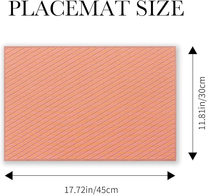 BACKTOEDEN Placemats Set of 6 Heat Resistant Washable Wipeable Placemat Woven Non-Slip Foldable Vinyl/Plastic Place Mats Indoor/Outdoor Mat Kitchen Dining Table Pad, Orange Twill