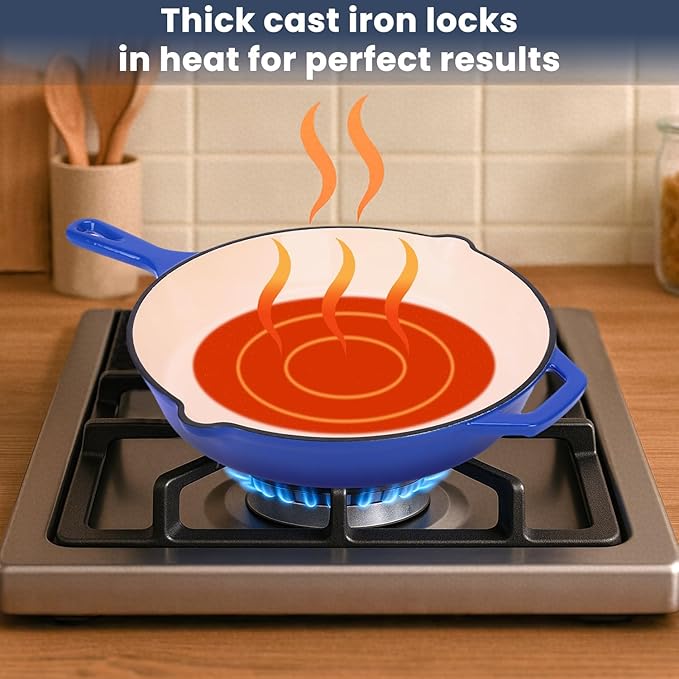 QuliMetal Enameled Cast Iron Cookware Set, 5 Pcs Pots and Pans with Lid, Skillet, Frying Pan, Saucepan & Dutch Oven for All Stovetops, PFA Free - Ideal for Sourdough Bread Baking