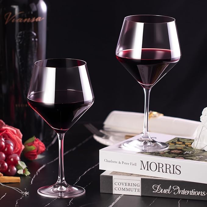 KAMMAK Wine Glasses Set of 2, 20 oz Hand Blown Crystal Bordeaux Wine Glasses, Thin Rim & Long Stem, Perfect for Red & White, Daily Use, Wedding Anniversary or Birthday Gift with Gift Box, Jenny