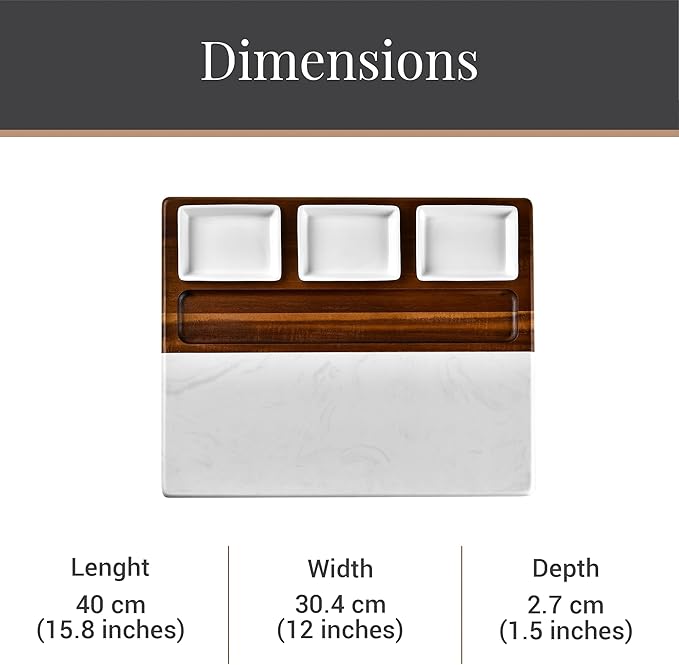 Shanik Wood - Marble Cheese Board Set with 3 Ceramic Bowls - Stainless Steel Cutlery Set, Charcuterie Board & Gift for Any Occasion (with Engraving)