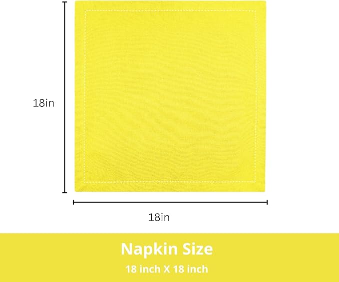 PurpleEssences Set of 12 Hemstitch Cloth Dinner Napkins 100% Cotton - Soft Durable Washable - Ideal for Wedding Fall Thanksgiving - Perfect Everyday Use Table Linen 18x18 - Yellow
