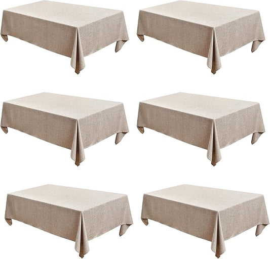 Fitable Faux Linen Tablecloths for Rectangle Tables - 90 x 156 Inch - 6 Pack Fabric Textured Washable Table Clothes Floor Lenghth Table Covers for Wedding, Party, Banquet, Birthday, Nature Color