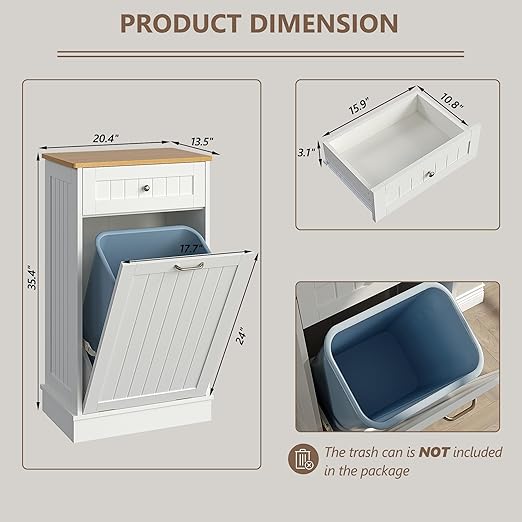 Tilt Out Trash Bin Cabinet Dog Proof Trash Can Holder Kitchen Island Without Garbage Bin or Tilt Out Laundry Hamper (White)