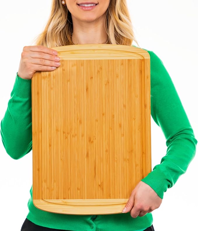 Organic 18 Inch Extra Large Bamboo Cutting Board with Lifetime Replacements - Non Toxic Wood Chopping Board with Juice Groove for Kitchen, Meat, Vegetables, and Food Prep Prep by Greener Chef