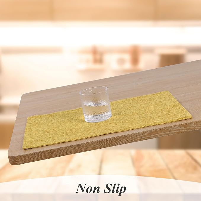 SHACOS Woven Fabric Placemats Set of 4 Heat Resistant Place Mats Non Slip Washable Double Layer Cloth Placemats Reversible Table Mats Kitchen Dining Table Decor (4, Yellow)