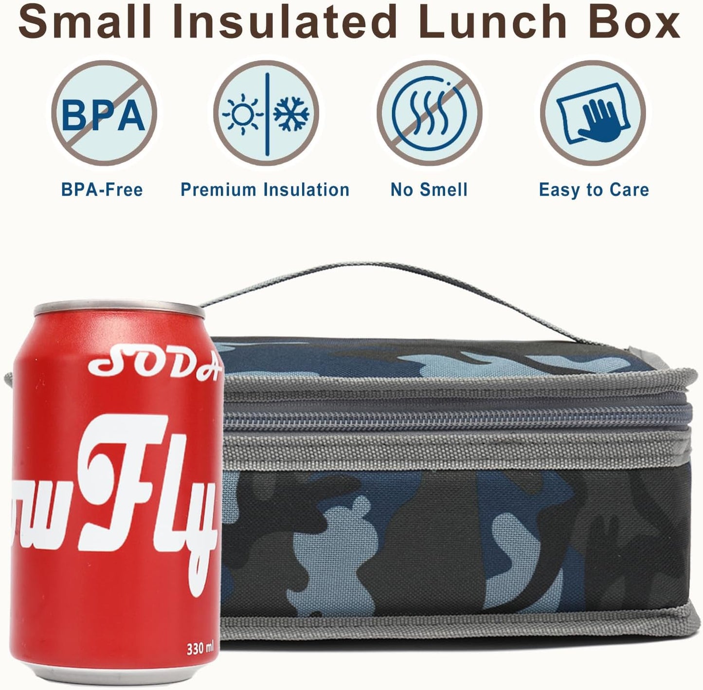 FlowFly Small Insulated Lunch box Portable Soft Bag Mini Cooler Thermal Meal Tote Kit with Handle for Work & School, Camo