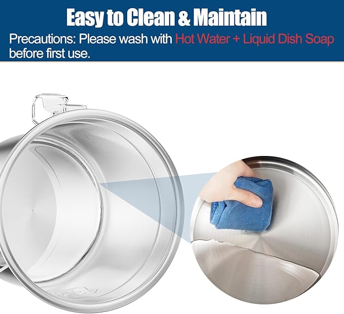 304 Stainless Steel Airtight Canister for Kitchen, 1.6Gal Stainless Steel Food Storage Containers with Lids and Sturdy Locking Clamp, Air Tight Containers for Flour Grain Coffee Bean Sugar Tea, 6L