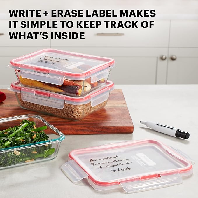 Pyrex Freshlock (3-Pack, 6 Cup) Glass Food Storage Containers Set, Airtight & Leakproof Locking Lids BPA-Free, Meal Prep Containers Set, Freezer Dishwasher Microwave Safe