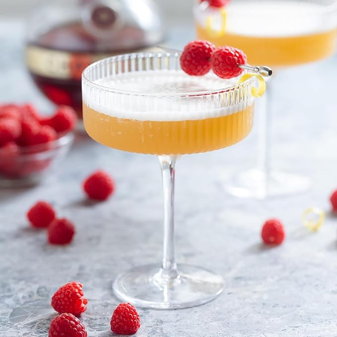 Martini Glass Set of 4, Ribbed Coupe Cocktail Glasses 10 oz Classic Old Styling Martini Glass Set with Gift Box Packaging Elegant Hand Blown Manhattan Goblet for Cocktail, Champagne