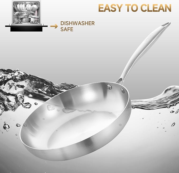 Inqibee 9.5-10 Inch Tri-Ply Stainless Steel Frying Pan Set of 2,Skillets,Induction Cooking Pan,Pots and Pans Set,Dishwasher and Oven Safe.