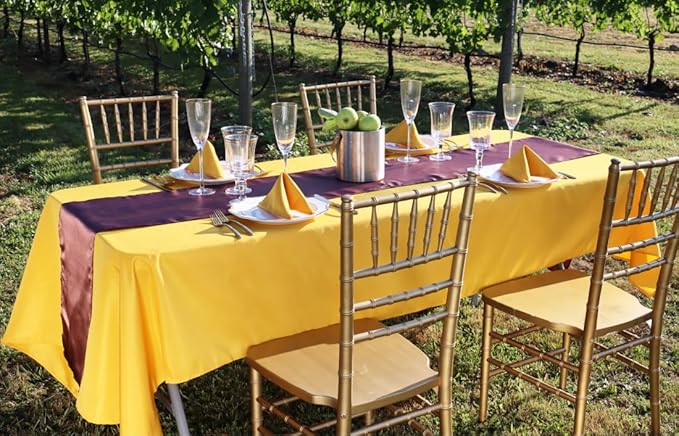 LTC LINENS 2 Pack Gold Rectangular Tablecloths 60 x 102 Inch for 6 ft Rectangle Banquet Tables with Half-Drop - Stain and Wrinkle Resistant Polyester Fabric Cloth Table Covers for Wedding, Party